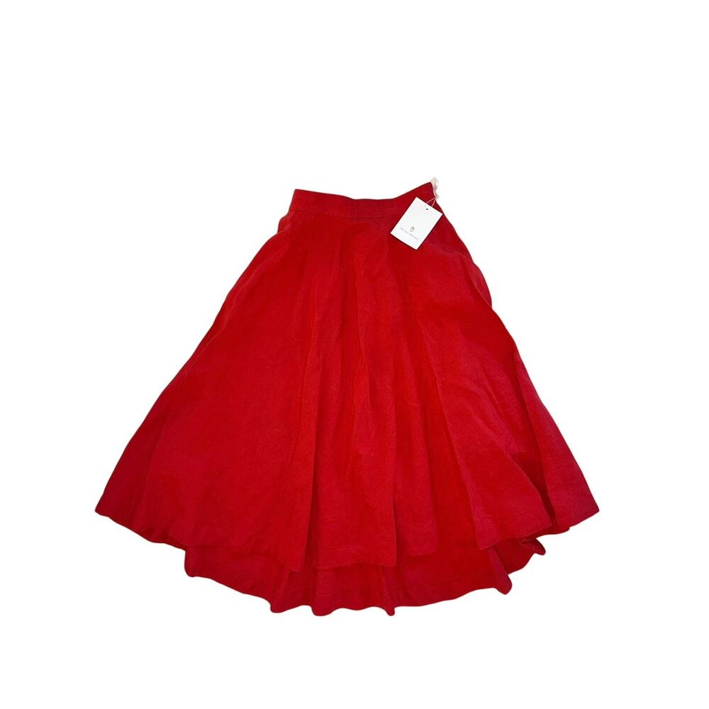 UNITED ARROWS Linen Long Maxi A-Line Red Pleated Skirt Women’s Size Small 36 NWT - Picture 2 of 11